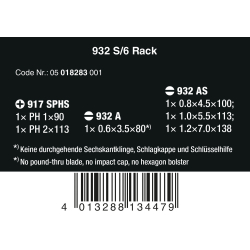 Wera 018283 Zestaw wkrętaków 932 S/6 Kraftform do pobijania + wieszak