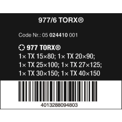 Wera 024410 Zestaw wkrętaków 977/6 TORX Kraftform do pobijania + wieszak